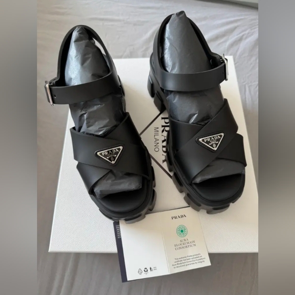 Prada Monolith black leather open toe sandal - Picture 1 of 7